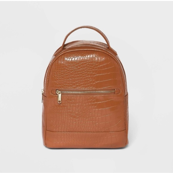 NWT Wild Fable Caramel Brown Crocodile Skin Backpack Purse - Picture 2 of 15